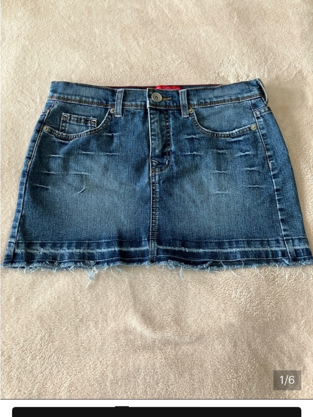 GLO Jeans Y2K Denim Mini Skirt Size 7 Low Rise Raw Hem Studded Pockets